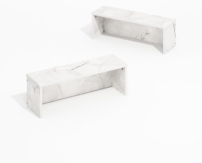 Furinno Helena Kitchen Countertop Organizer Set of 2, 18-Inch Kitchen Counter Shelves, Stackable Organizer Shelf, Spice Rack for Pantry, Coffee Bar, Light Marble