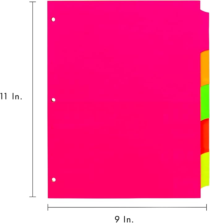 Pukka Pad, 5 Dividers, Binder Notebook File Page Separators, 5 Packs of 5 Tab Set, 8 ½ x 11 in. Neon Colors