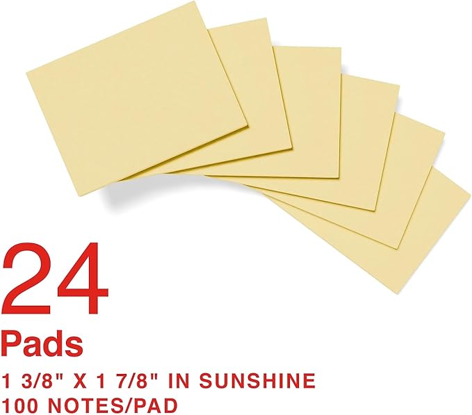 Staples Ultra Sticky Notes, 1 3/8" x 1 7/8", Sunshine Colors, 2400 Sheets – Strong‑Hold Mini Notes for Tabs, Labels & Quick Reminders