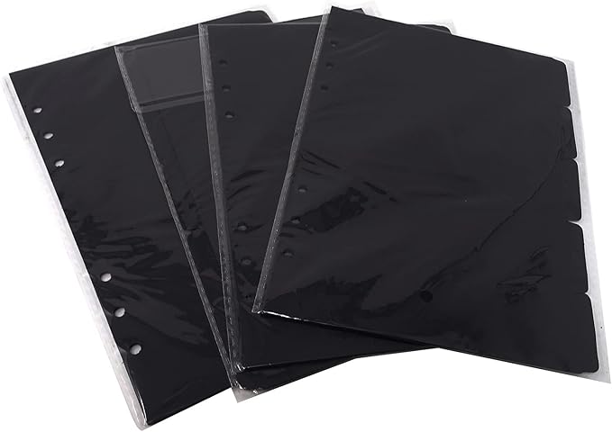 Honbay 4 Sets of A5 6-Holes Kraft Paper Index Page Tab Cards for A5 6 Ring Binders (Black)