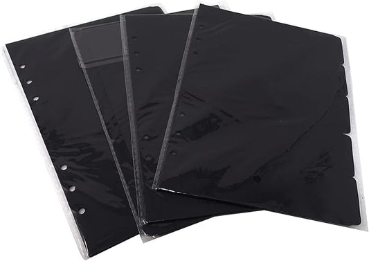 Honbay 4 Sets of A5 6-Holes Kraft Paper Index Page Tab Cards for A5 6 Ring Binders (Black)
