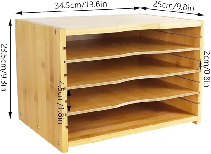 File Organizer with 3 Adjustable Shelves Bamboo Document Letter Tray Paper File Sorter for Desktop Office Home Study Workstation Desk Storage Rack (Natural)