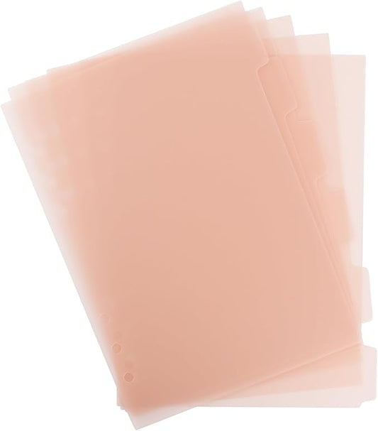 6 Ring Binder Dividers Insertable Tab Dividers, A5 Pink Plastic Binder Index Dividers Binder Divider Pages with Tabs 6 Pack