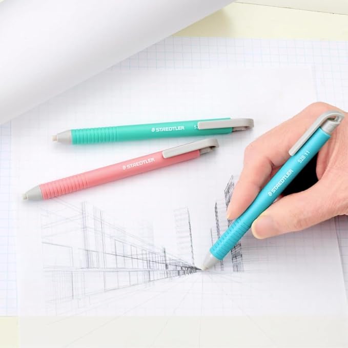 STAEDTLER Vinyl Eraser Holder 6-Pack (6 Sets of 3 pcs): 3 Units Retractable Erasers for Pencils, Soft Vinyl, Latex-Free, Clean Edges, No Smudges, Pastel Colors, 18 Count