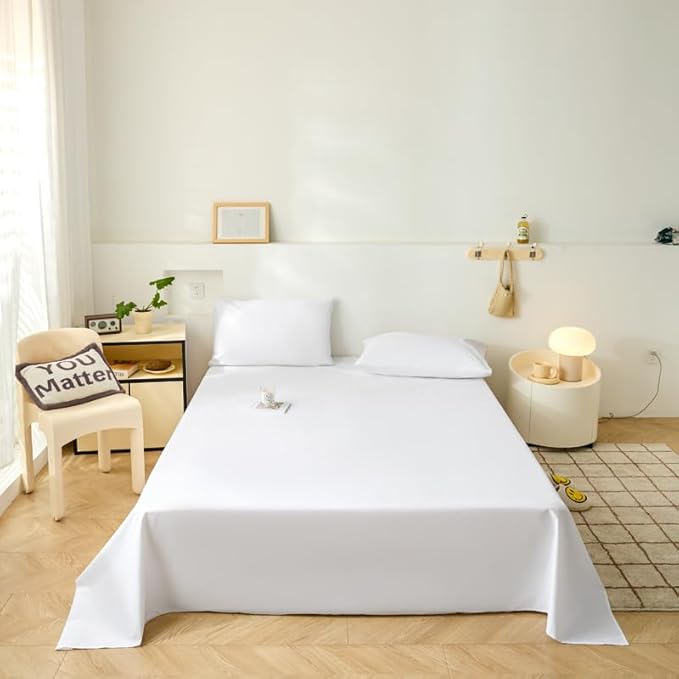 WenBags Lightweight Waterproof Flat Sheet 90 * 98 Inches King Size-Mattress Protector for Bed & Couch, Pet Hair Resistant Cover Ideal for Dogs & Cats, Perfect for Hotels & Hospitals(White)