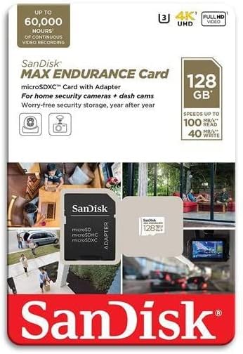 SanDisk 128GB MAX Endurance microSDXC Card with Adapter for Home Security Cameras and Dash cams - C10, U3, V30, 4K UHD, Micro SD Card - SDSQQVR-128G-GN6IA