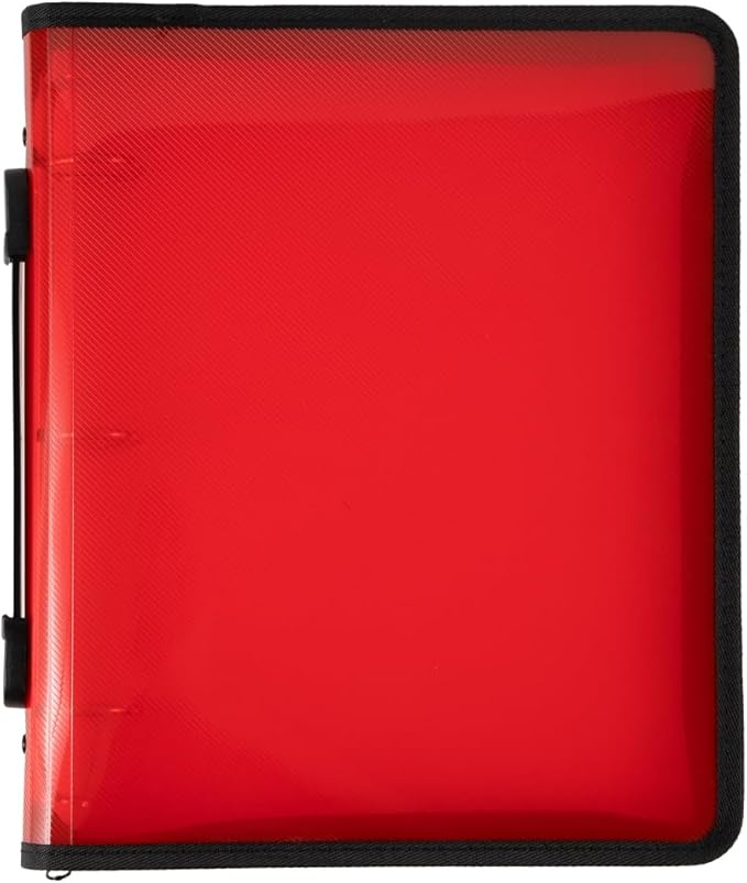 JAM PAPER Plastic Zipper 1.5 inch Binder - Red 3 Ring Binder - Sold Individually