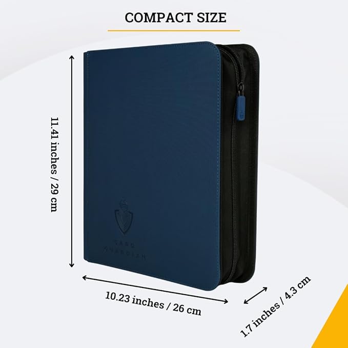 Card Guardian - Toploader 4 Pocket Premium Binder with Zipper for 160 Cards - Side Loaded Pockets - Compatible with Sports and Trading Cards TCG (Blue)