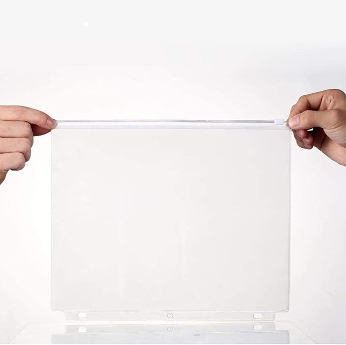 YoeeJob 3 Holes Clear PVC Zipper Binder Pocket Insert Pages Letter Size, 8 1/2"x 11 Loose Leaf Binder Filing Storage Bags 15 Packs (Blue)