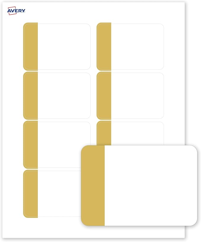 Avery Printable Rectangle Adhesive Name Tags, Dipped Gold Edge Design, 2-1/3" x 3-3/8", Matte White Removable Name Tags, Laser/Inkjet, 80 Total, Great for Name Badges