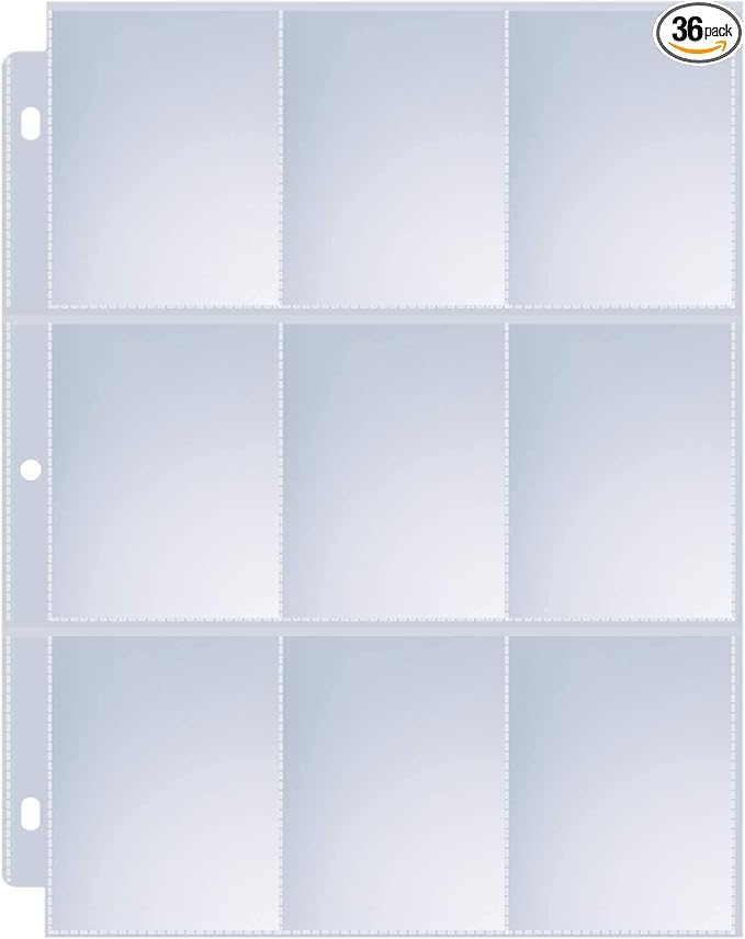 36 Pack 9 Pocket Page Protectors, Sooez Trading Card Sleeves for 3 Ring Binder, Baseball Cards Holder, Protective Pages Sheets for Binders Album, Fit for Collectible Games, Sports Cards
