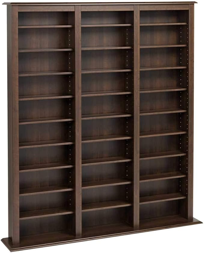 Prepac Barrister 3 Column 63.75" Media Storage, Wood Multimedia Storage Unit with 27 Adjustable Shelves, Modern Multimedia Cabinet with Removable Shelves for Books, Medias and Collectibles, Espresso