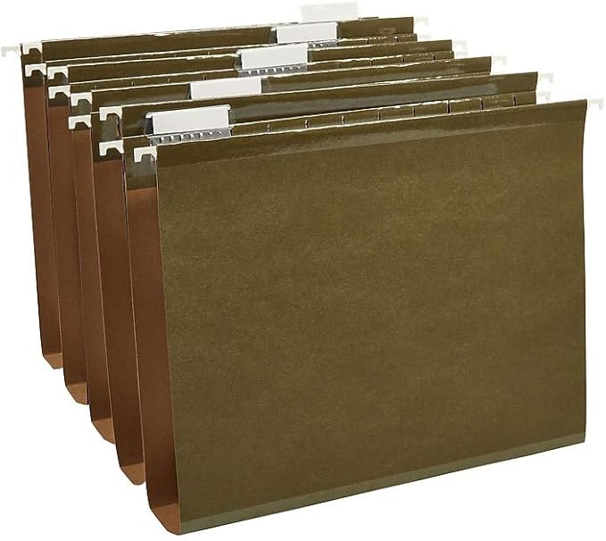 Staples Reinforced Box‑Bottom Hanging File Folders, Letter Size, 2" Expansion, 1/5‑Cut Tabs, Standard Green – 25/Box
