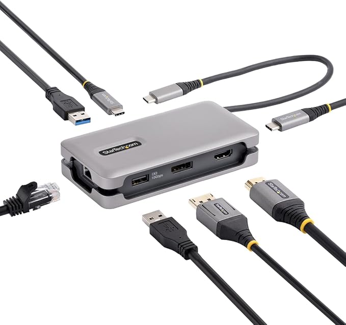 StarTech.com USB-C Docking Station for MacBook Pro M1 M2 M3 M4 and Windows, 4K 60Hz HDMI or DP Video, USB 10Gbps Hub, 100W Laptop Charging, GbE, 1ft/30cm Cable