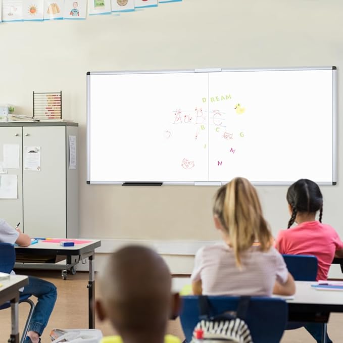 VIZ-PRO Magnetic Dry Erase Board, 72 X 48 Inches, Foldable Wall-Mounted Whiteboard with Silver Aluminum Frame & Marker Tray for School Office and Home 6' X 4'