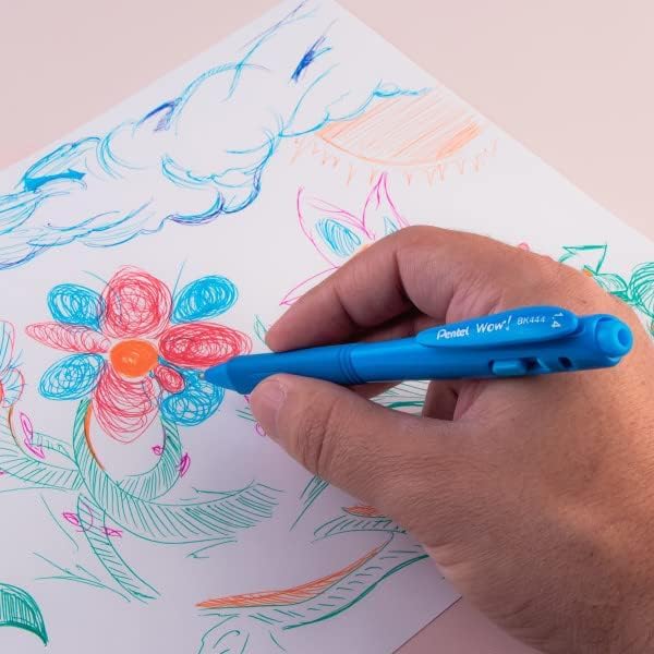 Pentel Wow! Retractable Ballpoint Pen, (1.4mm) Bold Line, Assorted Ink Colors, 5 Pack