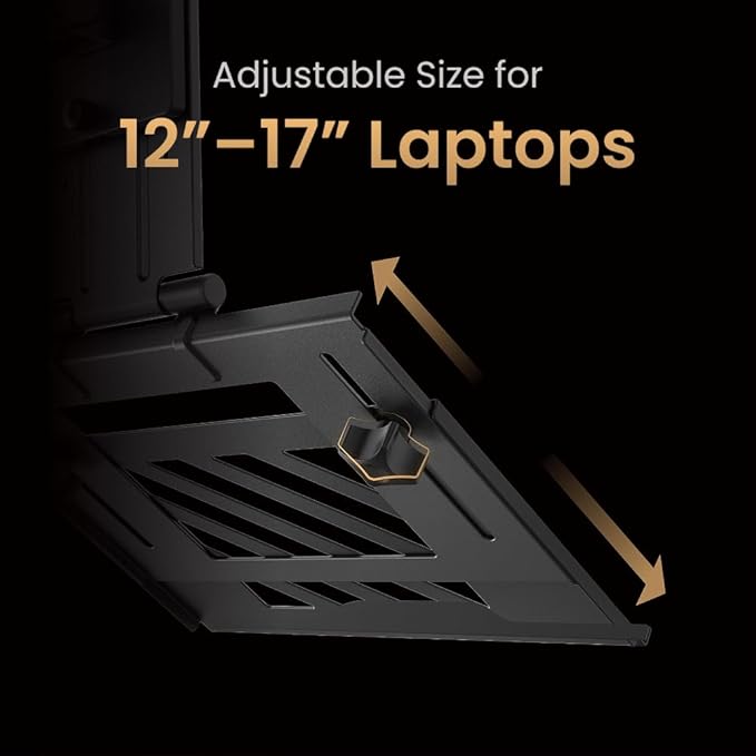 BenQ Foldable Laptop Tray for Monitor Arms. 75 × 75 mm VESA-Compatible Laptop Holder Fits 12"–17” Notebooks. Supports up to 11 lbs. Protective Pads for Stable, Scratch-Free Support.