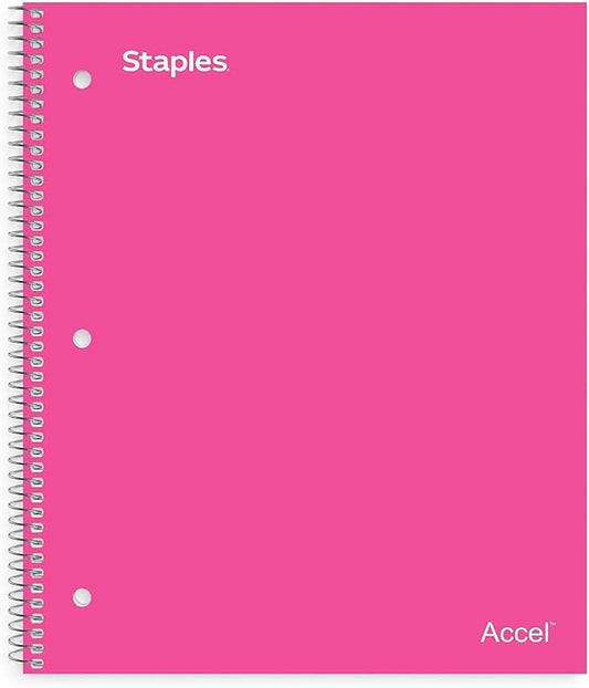 STAPLES Durable Poly Cover 1‑Subject Notebook, 8.5” x 11”, College Ruled, Pink