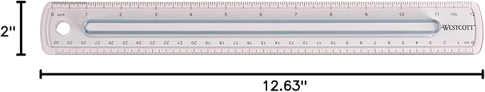 Westcott Finger Grip Ruler, Back-to-School, Smoke Gray, School Supplies, Classroom Supplies, 12-Inch