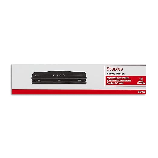 Staples Adjustable Hole Punch, 10‑Sheet Capacity, Black – Multi‑Use Paper Punch