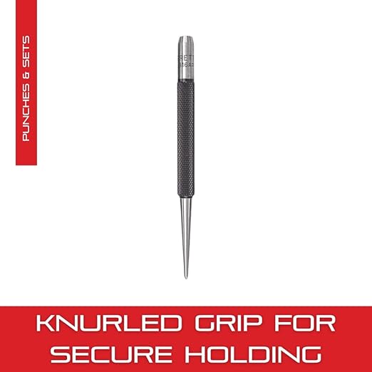 Starrett Steel Prick Punch with Knurled Grip for Precise Positioning and Secure Holding - Hardened and Tempered Steel, 4" Length, 5/64" Diameter Tapered - 816A