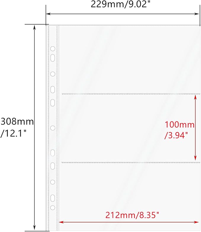 Mogoostry A4 Clear Sheet Protectors 3 Pocket Binder Sleeves 20 Sheets 11 Holes Side Open Banknote Protector Currency Collection Page Protector
