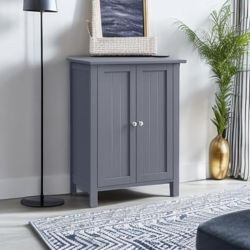 VASAGLE Floor Storage Cabinet, Freestanding Storage Unit with 2 Adjustable Shelves, for Bathroom Living Room Dining Kitchen, 11.8 x 23.6 x 31.5 Inches, Slate Gray UBCB60GY