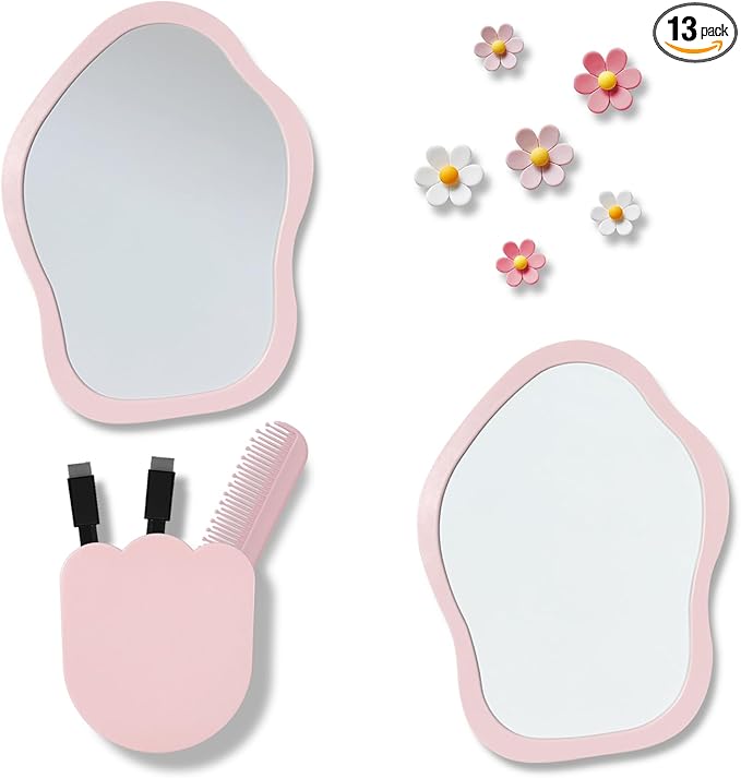 KEYDUACU 12 pcs Girls Locker Accessories, Locker Decorations Including Mirrors, whiteboards, Magnets and organizing Supplies. Ideal for Back-to-School Essentials and The Office (12 pcs-Pink)