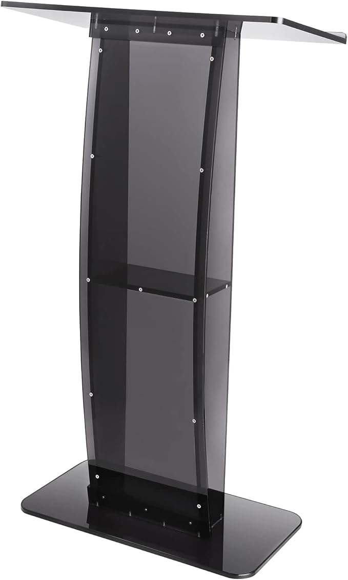 VEVOR Acrylic Podium, 47" Acrylic Podium Stand with Wide Reading Surface & Storage Shelf, Floor-Standing Clear Pulpits Acrylic for Church Office School, Black