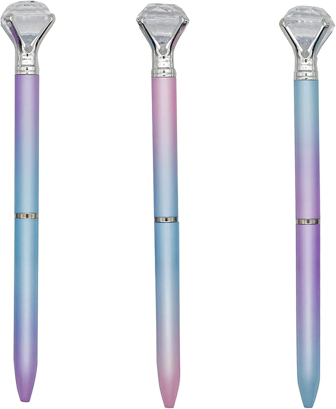 Maydahui 12 PCS Colorful Big Diamond Ballpoint Pen Rretractable Bling Rhinestone Pen Black Ink 3 Color for Party Girls School