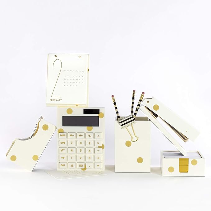 Kate Spade New York Standard Function Desktop Calculator, Acrylic Solar Powered Calculator, Gold Dot