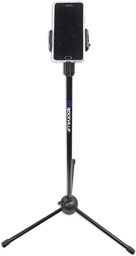 Rockville IPS20 Adjustable Tripod Stand for Tablets and Phones, Universal Fit, 360° Rotation, Collapsible Design, Perfect for Musicians, Presenters, and Content Creators
