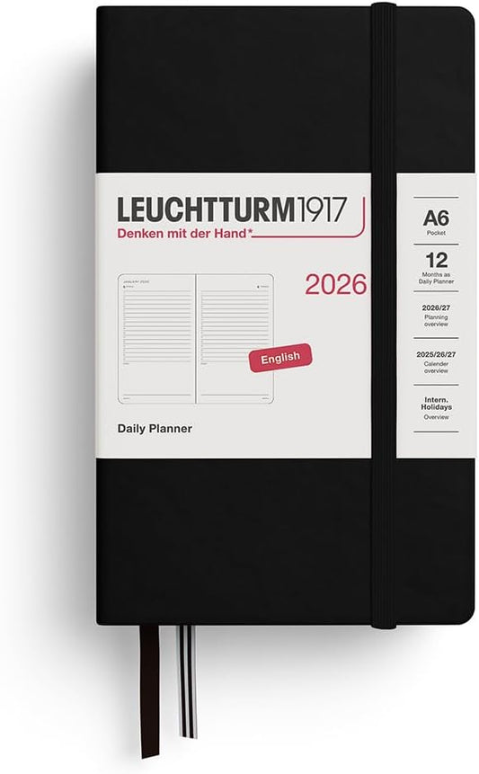LEUCHTTURM1917 - Daily Planner 2026, Hardcover, Pocket (A6), Ruled, Black (Jan 1 - Dec 31, 2026)