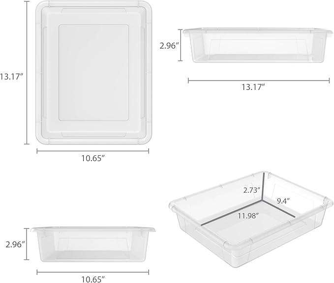 Storex Letter Size Flat Storage Tray – Organizer Bin for Classroom, Office and Home, Clear, 5-Pack (62531U05C)