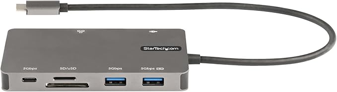 StarTech.com 9-in-1 USB C Mini Dock w/Extra Long Cable 12in/30cm for MacBook M1 M2 M3 M4 and Windows, 4K 30Hz HDMI or VGA Video, USB 5Gbps Hub, 100W PD, Gigabit Ethernet, SD/Micro SD
