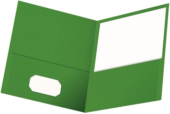 Oxford Two Pocket Folders, Textured Paper, Green, For School, Home, and Office, Letter Size, 25 Per Box (57503EE)