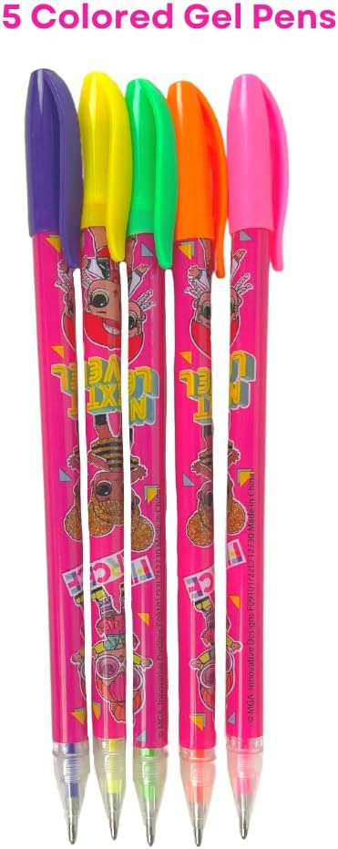 LOL Surprise Doll Pencil Case Set with LOL Stickers and Gel Pens for Girls, Molded with Zip Closure, Pink