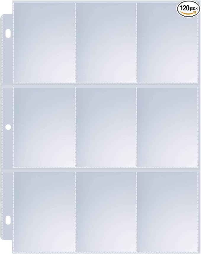120 Pack 9 Pocket Page Protectors, Sooez Double Sided Trading Card Sleeves for 3 Ring Binder, Baseball Cards Holder, Protective Pages Sheets for Binders Album, Fit for Collectible Games, Sports Cards