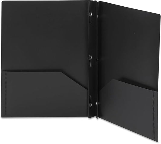 Smead Poly Two-Pocket Folder, Three-Hole Punch Prong Fasteners, Letter Size, Black, 3 per Pack (87725)