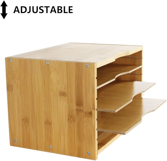 File Organizer with 3 Adjustable Shelves Bamboo Document Letter Tray Paper File Sorter for Desktop Office Home Study Workstation Desk Storage Rack (Natural)