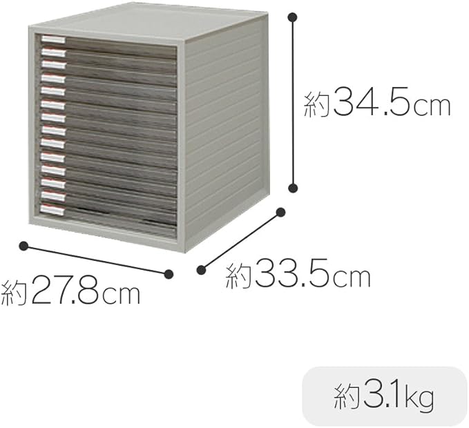 Iris Ohyama LCE-14S Ultra Shallow Type 14 Tiers A4 Letter Case, Stackable Up to 3 Tiers, Index Stickers, Drawer, Office Storage, Desk, Document Case, Storage Case, Envelopes, Clear, Storage, Tabletop,