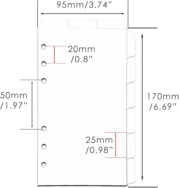 2 Set A6 Binder Dividers White Plastic Index Divider Blank Side 6 Tabs Top 3 Tabs Planner Insets 9 Sheets Refillable Page Protectors for 6 Ring Binder Notebook