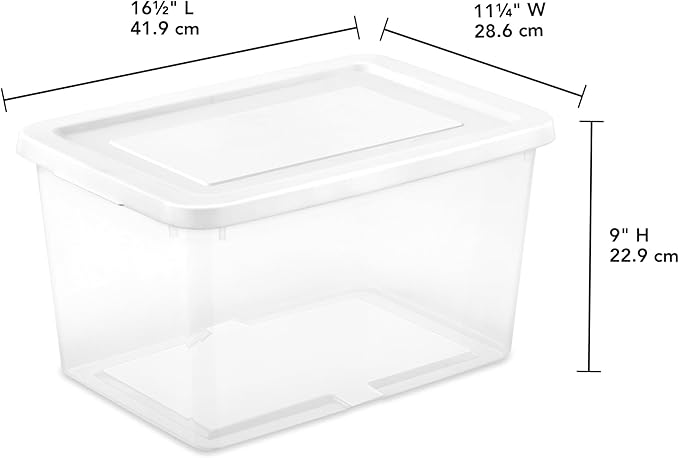 Sterilite 6 Pack Storage Boxes, Clear Plastic Stackable Containers, Lightweight Home Organizers with Snap Lids, 20 Quart, White