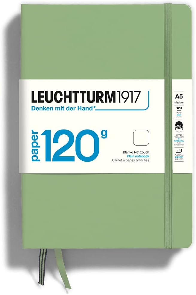 LEUCHTTURM1917 - 120G Special Edition - Medium A5 Plain Hardcover Notebook (Sage) - 203 Numbered Pages with 120gsm Paper