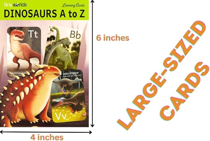 Dinosaur ABC Flash Cards, Alphabet A to Z Dinosaurs flashcards for Kids 4-8 Years, Dinos Picture Learning Cards, Dino Flash Card for Pre-K, Children: Set of 26 FlashCards