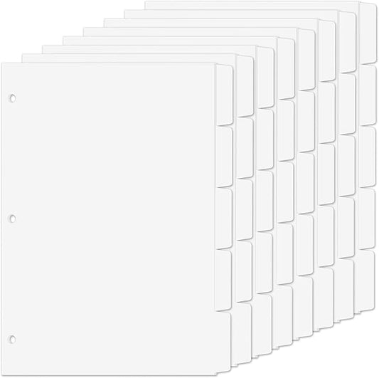 Binder Dividers for 3 Ring Binder, 1/5 Cut Tabs, Letter Size, Blank Write On Page Dividers with 5 Big Tabs for School Office Home, 8 Sets, 40 Dividers, White