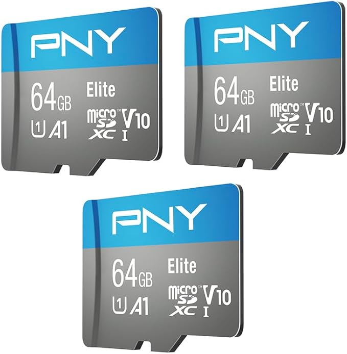 PNY 64GB Elite Mobile Accessories Class 10 U1 V10, A1 microSDXC Flash Memory Card for Mobile Devices - 100MB/s, Full HD, UHS-I, Micro SD 3-Pack
