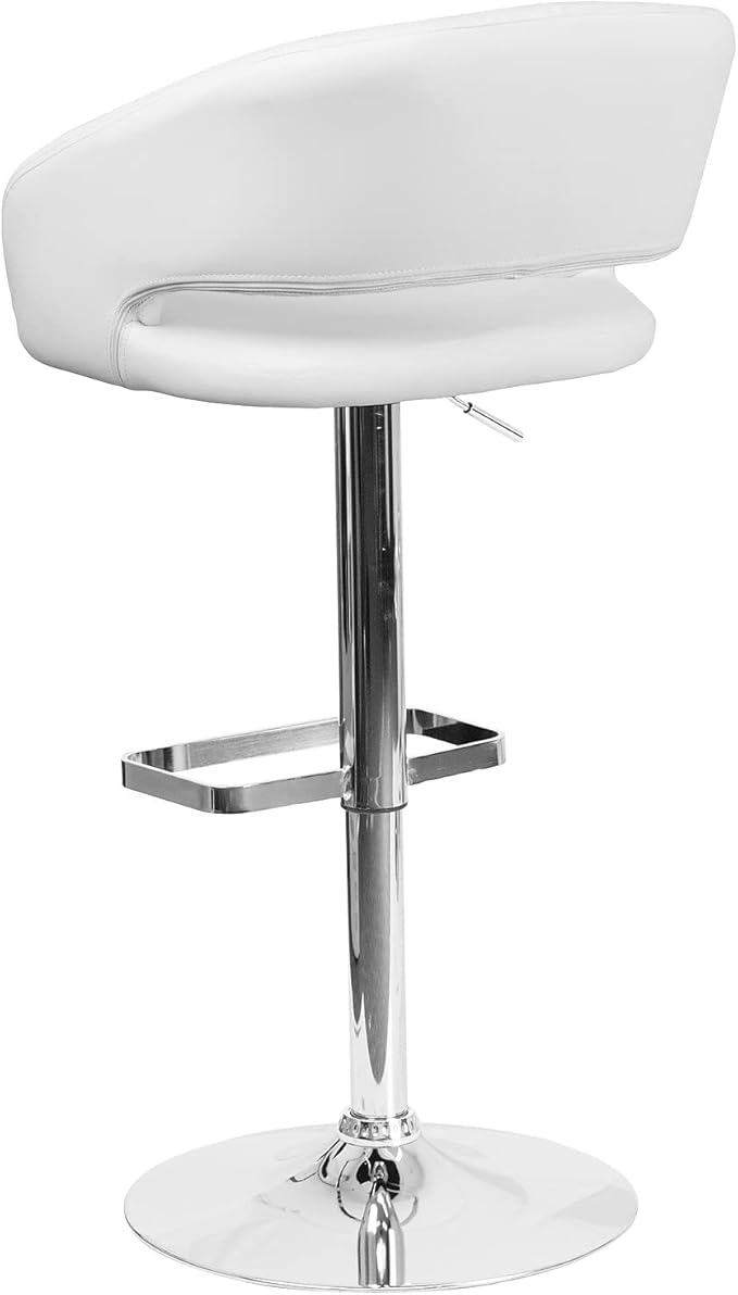 Flash Furniture Erik Contemporary Adjustable Height Barstool with Footrest and Rounded Mid-Back, Upholstered Bar or Counter Height Stool, White/Chrome