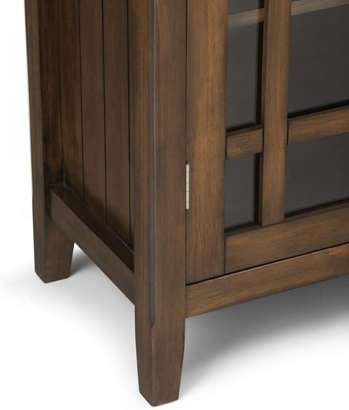 SIMPLIHOME Bedford Storage Cabinet - 39 inch Wide Solid Wood Medium Cabinet in Rustic Natural Aged Brown, Transitional Console for Living Room, Entryway, or Dining Room with Glass Doors and Shelves