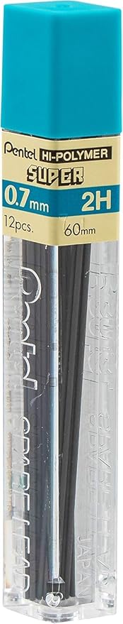 Pentel Super Hi-Polymer Lead Refill, (0.7mm) Medium, 2H, 144 Pieces of Lead, 12 Tubes of Lead (50-2H)